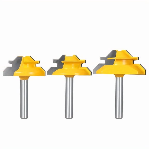 Premium 3-Piece 45 Degree Locking Miter Router Bit Set - Seamless Cutting, 1/4 Inch Shank 45 Degree Tenon Router Tool For Woodworking And Joinery