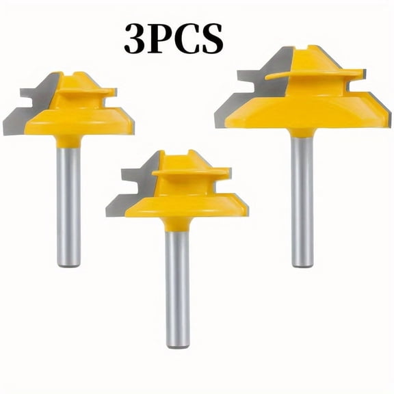Premium 3-Piece 45 Degree Locking Miter Router Bit Set - Seamless Cutting, 1/4 Inch Shank 45 Degree Tenon Router Tool For Woodworking And Joinery