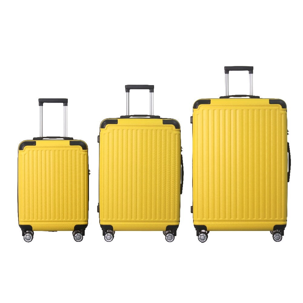 Premium 3 Piece ABS Luggage Set with TSA Lock, Durable Spinner Suitcases, 20"/24"/28", Lemon Yellow