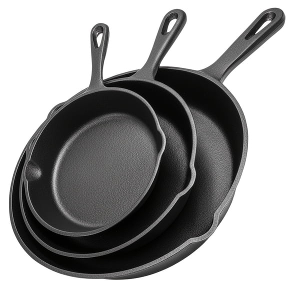 Premium 3-Piece Cast Iron Skillet Set - Pre-Seasoned Non-Stick Frying Pans with Pour Spouts, Ideal for Kitchen Cooking, RV Camping & Open Fire