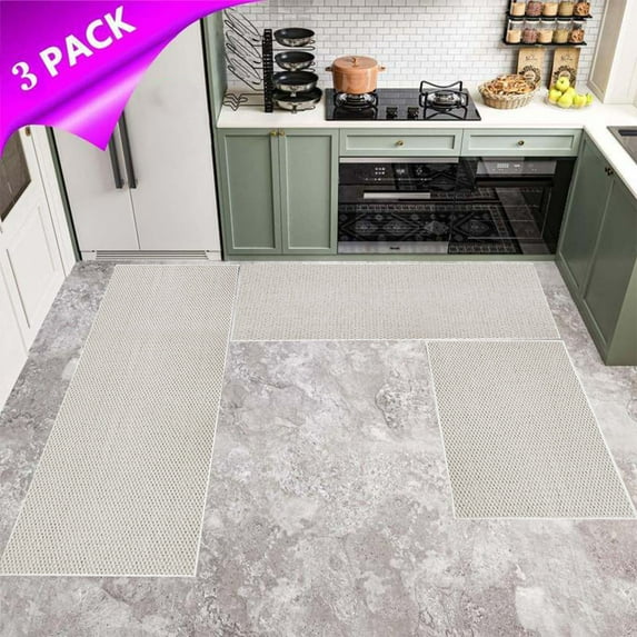 Premium 3-Piece Linen Non-Slip Rug Set for Kitchen, Living Room, Bedroom & Office - Large Washable Microfiber Mats with Anti-Slip Backing, Durable & Multi-Purpose Home Decor