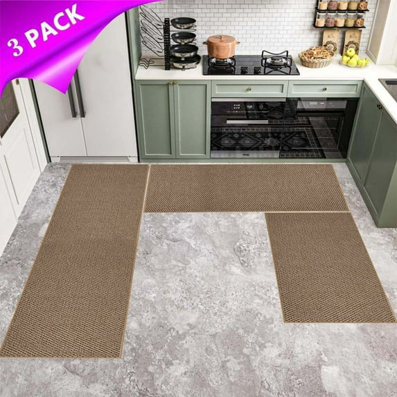 Premium 3-Piece Linen Non-Slip Rug Set for Kitchen, Living Room, Bedroom & Office - Large Washable Microfiber Mats with Anti-Slip Backing, Durable & Multi-Purpose Home Decor