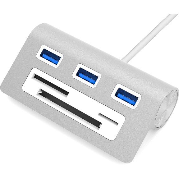 Premium 3 Port Aluminum USB 3.0 Hub with Multi in 1 Card Reader (12" Cable) for iMac, All s, Mac mini, or Any PC (HB-MACR)