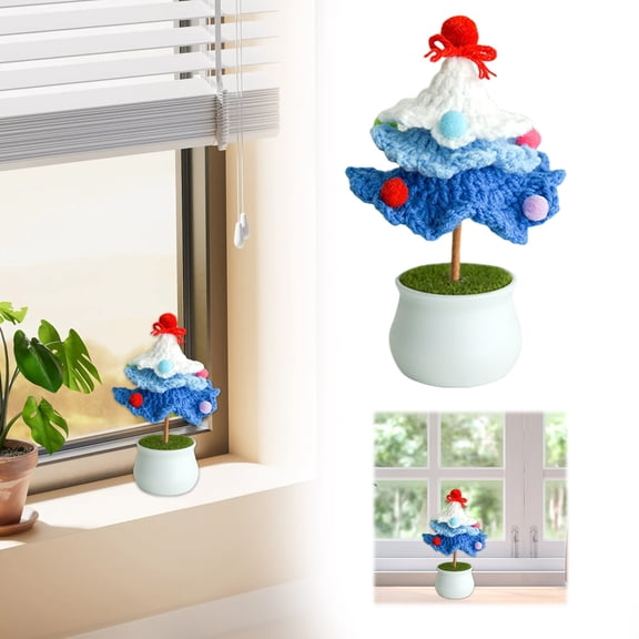 3 Tier Christmas Tree Decoration Crocheted Artifical Crochet Potted Knitted Chrismas Tree Home Blue Tree Materials Crafted from for Home Decor Festival Decoration Daily Use Blue