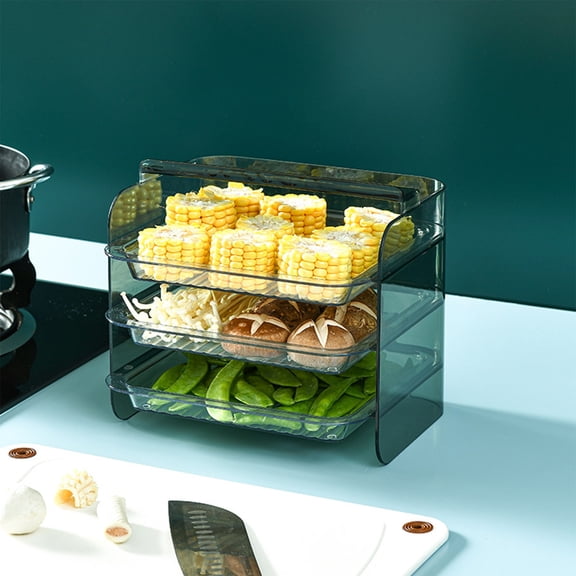 Premium 3-Tier Plastic Fruit Vegetable Storage Organizer - Clear Draining Dish Shelf for Kitchen Counter