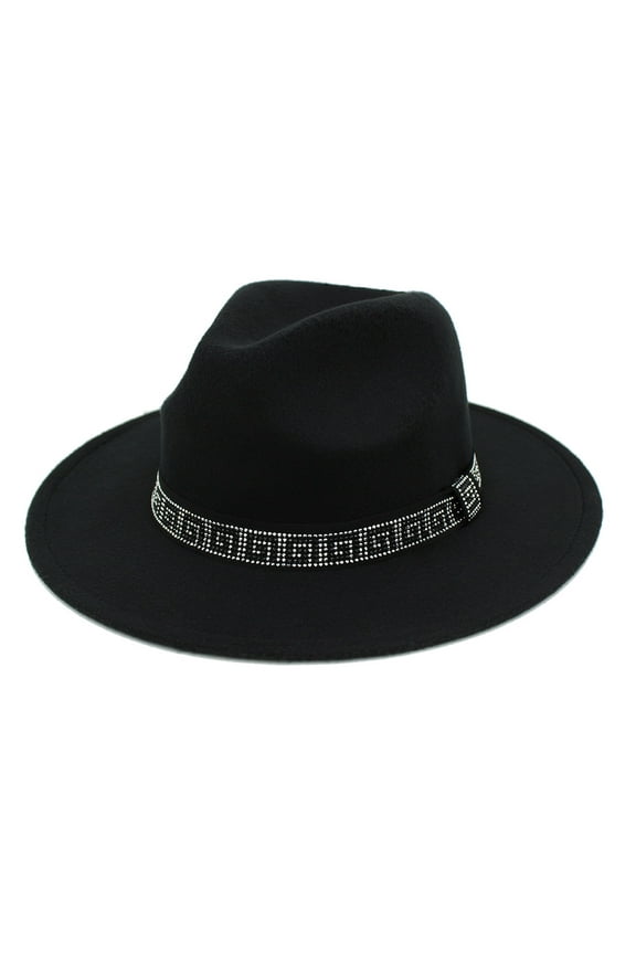 Premium 3" Wide Brim Solid Color Felt Gold Chain Fedora Panama Hat