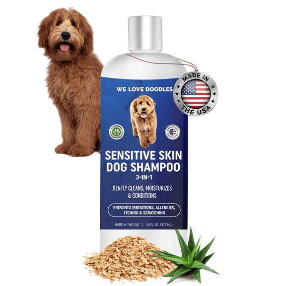 Premium 3-in-1 Sensitive Skin Dog Shampoo, Great for Allergies, Itching, Scratching, Anti-Itch with Oatmeal & Aloe, Made in USA, Itchy Coat Relief, Clean Ingredients, 16 oz [We Love Doodles]