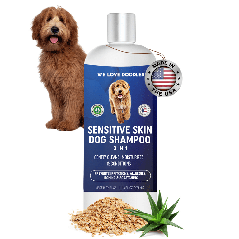 Premium 3 in 1 Sensitive Skin Dog Shampoo Great for Allergies Itching Scratching Anti Itch Shampoo for Dogs with Oatmeal Aloe Made in USA