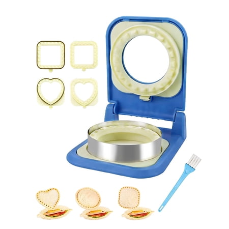 Premium 3-in-1 Uncrustable Sandwich Maker - Heart/Round/Square Crustless Sandwich Cutter & Sealer for Kids' Lunch, Breakfast & Lunchboxes | BPA-Free Uncrustable Press( Blue)