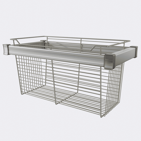 Premium 30" Closet Wire Basket in Satin Metal with Full-Extension Pullout Aluminum Frame - Tall  16.3" Height
