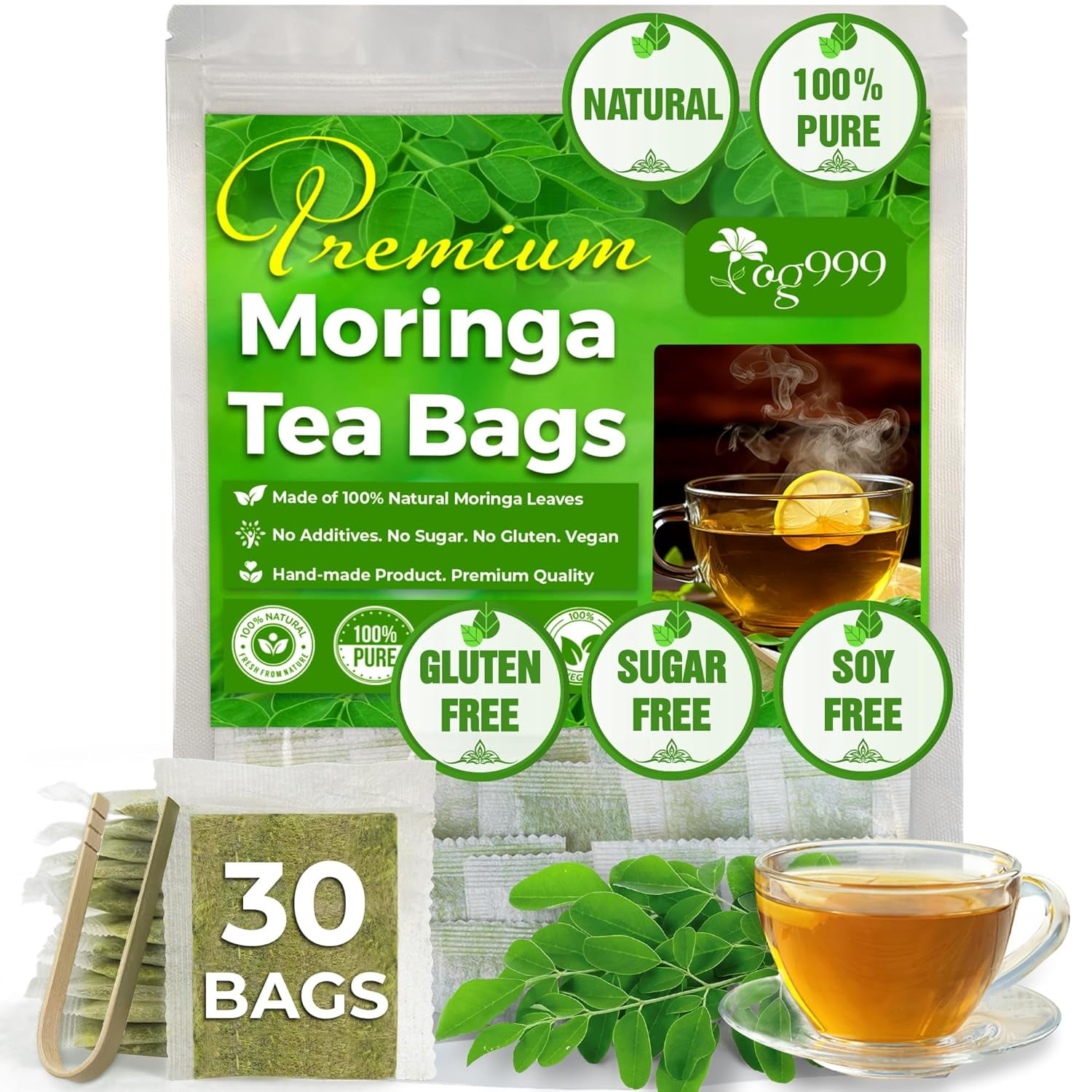 Premium 30 Moringa Leaf Tea Bags, 100 Natural & Pure from Moringa