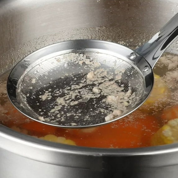 Premium 304 Stainless Steel Fine Mesh Strainer Spoon - Heavy Duty Kitchen Skimmer for Soup, Stew, Pasta, Tea, Flour - Ergonomic Handle, Easy Clean & Hang