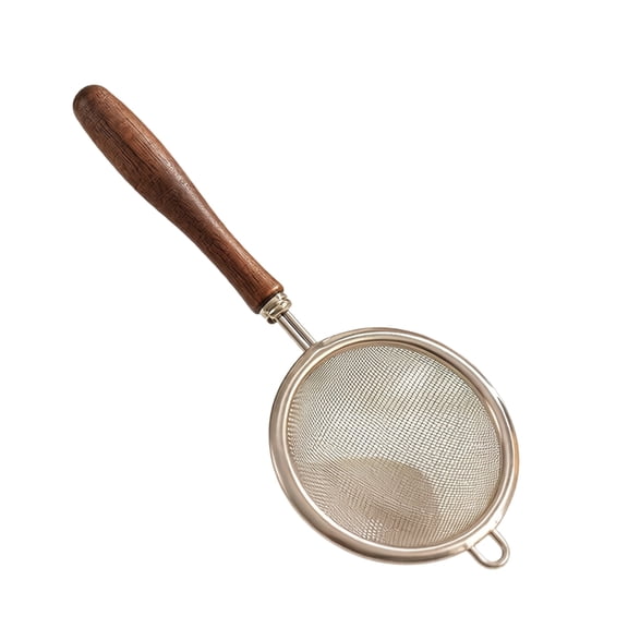 Premium 304 Stainless Steel Miniature Strainer With Smooth Wooden Handle For Kitchen Baking And Liquid Filtration