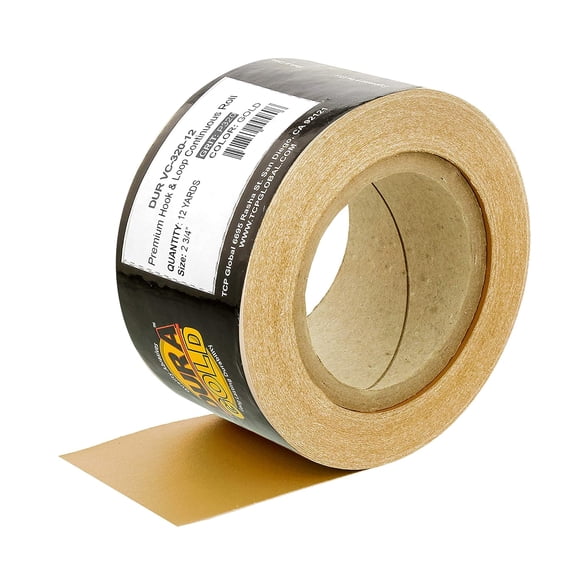 Premium - 320 Grit Gold - Hook & Loop Backing Longboard Continuous Sandpaper Roll, 2-3/4" Wide, 12 Yards Long - For Automotive & Woodworking Air File Long Board Sanders, Hand Sanding Blocks