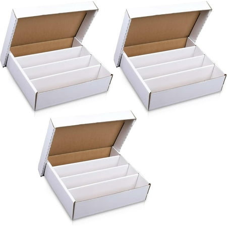 Premium 3200 Count Storage Box 4 Row Monster - 200 Pound Test Strength - Trading Card Cardboard Box For Football, Basketball, Baseball & Gaming Cards - 3 Boxes - MADE IN THE USA
