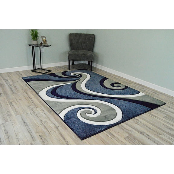 Premium 3D Hand Carved Modern 5x8 5x7 Rug Contemporary 327 Navy Blue