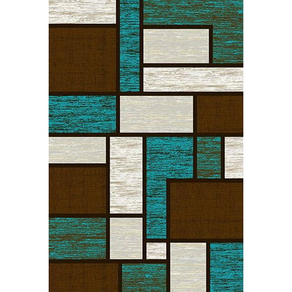 Planet Rugs Plush Rug 5x8 5x7 Contemporary Abstract Brown Turquoise