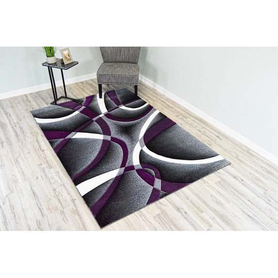 Premium 3D Hand Carved Modern 8X10 8X11 Rug Contemporary 2305 Purple