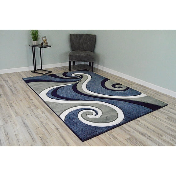 Premium 3D Hand Carved Modern 8X10 8X11 Rug Contemporary 327 Navy Blue