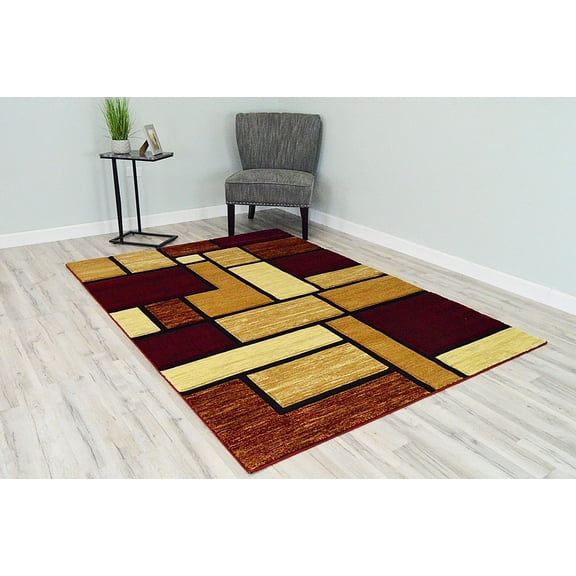 Premium 3D Hand Carved Thick Modern Contemporary Abstract Rug Design 3995 Burgundy Beige 2'7''x4'