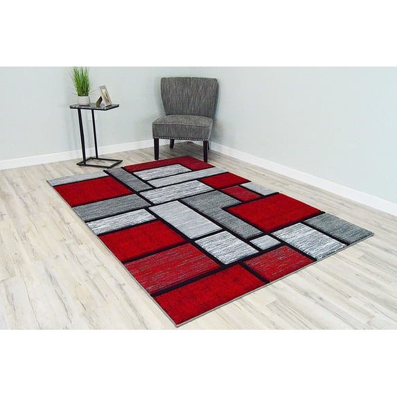 Premium 3D Hand Carved Thick Modern Contemporary Abstract Rug Design 3995 Red Grey 4'x5'3''