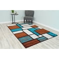 thumbnail image 1 of Premium 3D Hand Carved Thick Modern Contemporary Abstract Rug Design 3995 Turquoise Brown 4'x5'3'', 1 of 11
