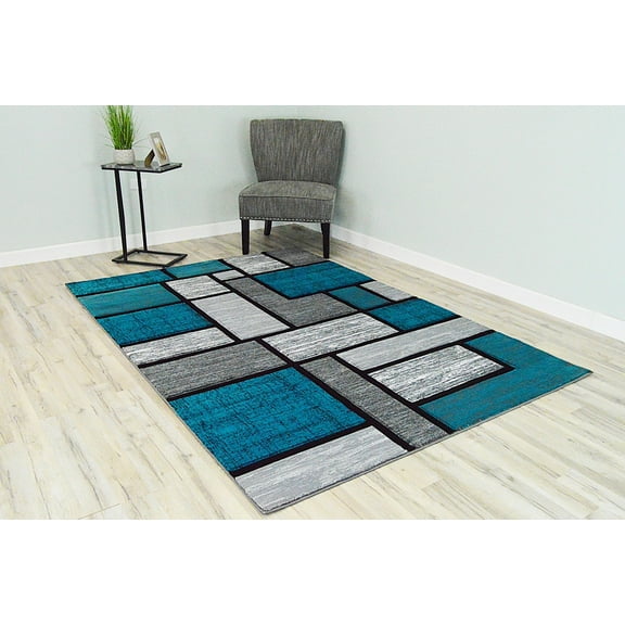 Premium 3D Hand Carved Thick Modern Contemporary Abstract Rug Design 3995 Turquoise Grey 2'7''x4'