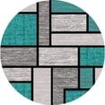 thumbnail image 1 of Premium 3D Hand Carved Thick Modern Contemporary Abstract Rug Design 3995 Turquoise Grey 6'6''x6'6'' Round, 1 of 12