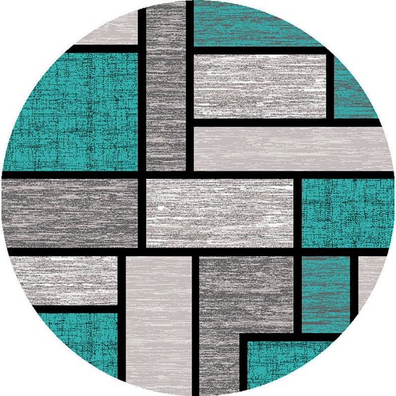 Premium 3D Hand Carved Thick Modern Contemporary Abstract Rug Design 3995 Turquoise Grey 6'6''x6'6'' Round