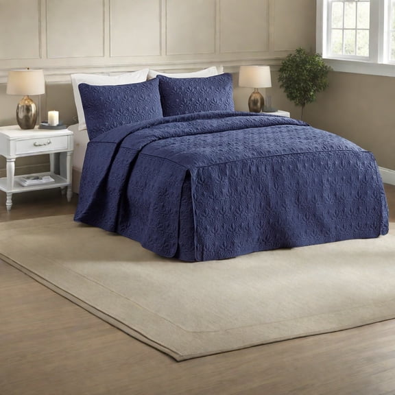 Premium 3Piece Quilted Bedding Set Polyester Navy Queen Classic Cottage Style