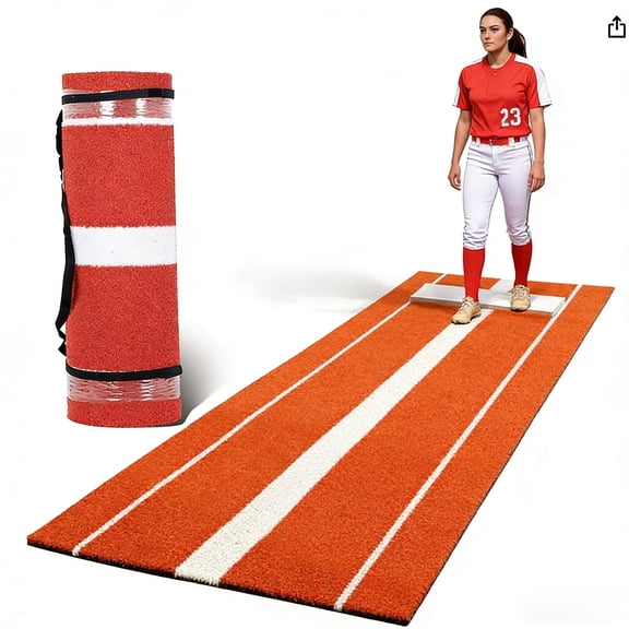 Premium 3x10 Ft Softball Pitching Mat with Non-Slip EVA Foam Backing, Durable Artificial Grass Baseball Training Mat for Pitchers, Red