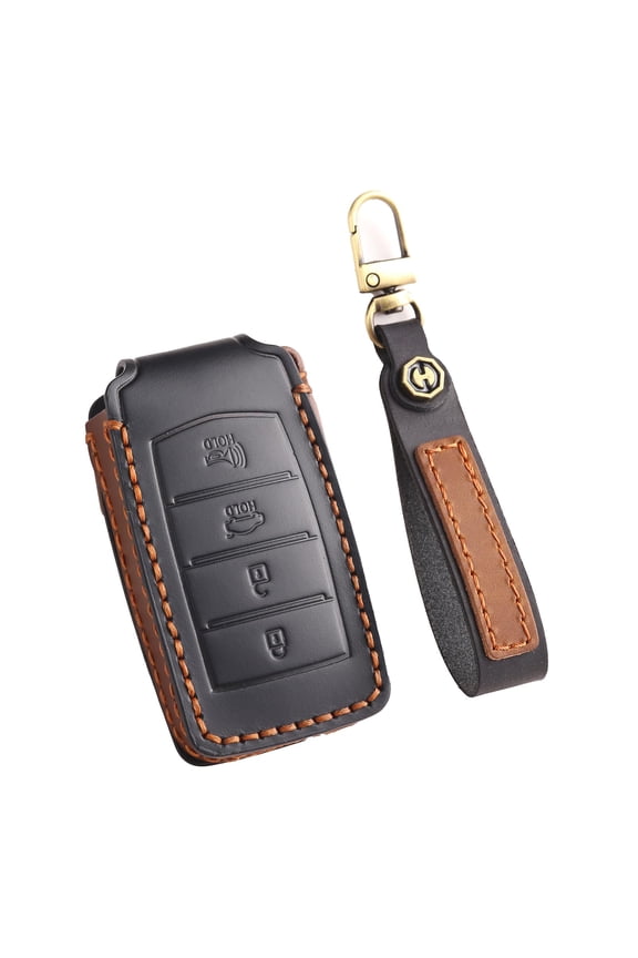 Premium 4-Button Smart Key Fob Protective Case with Detachable Keychain for 2017-2020 Genesis G70 G80 G90 Models - Full Body Keyless Entry Cover Shell