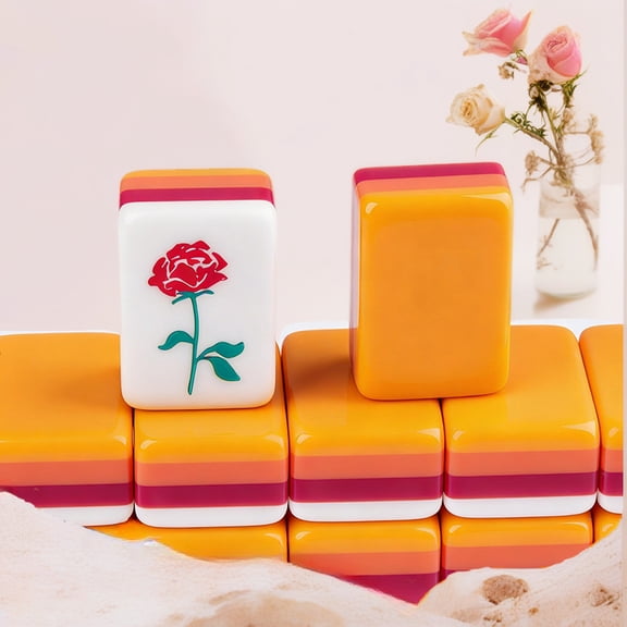 Premium 4-Layer Acrylic American Mahjong Set, 166 Professional Tiles with Mini Portable Travel Design, Vibrant Orange and Pink Palette, Family Game, Case