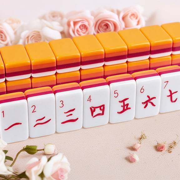 Premium 4-Layer Acrylic American Mahjong Set, Total 166 Professional Tiles with Mini Portable Travel Design, Vibrant Orange and Pink Palette, Family Game, Case New