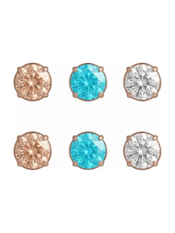 Premium 4 Pair Crystal Stud Earrings Set for Women, Round Cut Black Dark Pink Yellow & Rainbow Opal Stones with Gold Prong Setting, Elegant Lightweight Jewelry for Daily Wear & Special Occasions