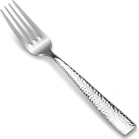 Premium 4-Piece 8.3" Louis Hammered Dinner Fork Set, 18/10 Stainless Steel, Squared Edge with Smooth Rounded Edges for Comfort, Dishwasher Safe (4, 8.3" Dinner Fork)