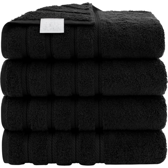 Premium 4-Piece Bath Sheet Set, 600 GSM 100% Cotton Extra Large Bath Towels, 27x54 Inches, Black