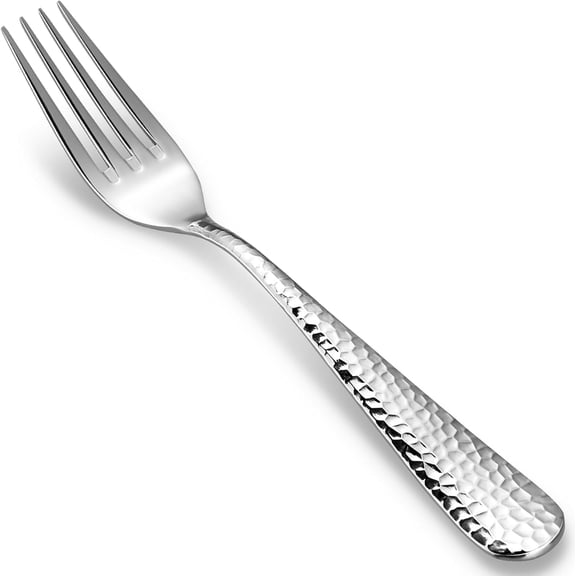 Premium 4-Piece Louise Hammered Fork Set, 18/10 Stainless Steel, Fine Fork Set with Round Edge, Brightly-Mirror polished, Dishwasher Safe. (4, 8" Dinner Forks)