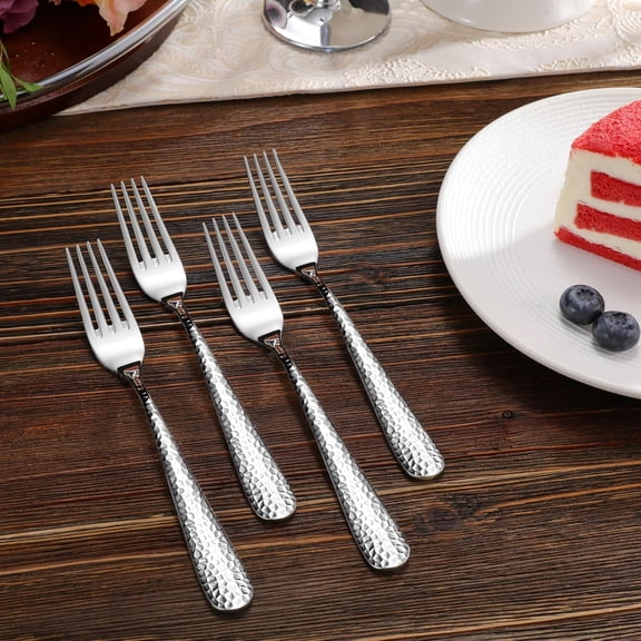 Premium 4-Piece Louise Hammered Fork Set, 18/10 Stainless Steel, Fine Fork Set with Round Edge, Brightly-Mirror polished, Dishwasher Safe.