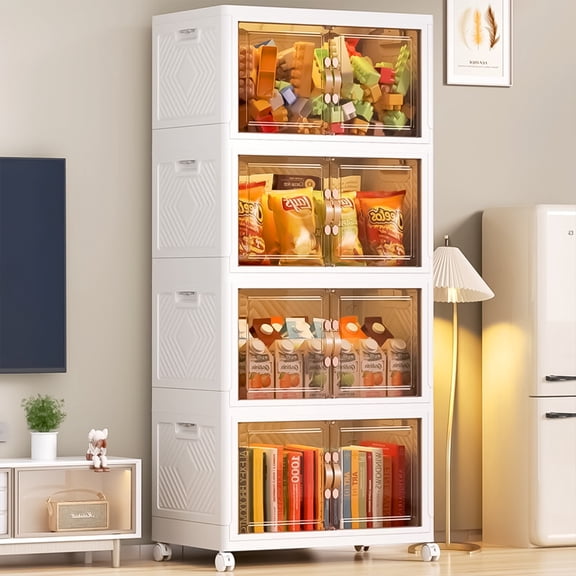 Premium 4 Tier Stackable Plastic Storage Bins with Lids - Foldable Closet Organizers and Storage - Versatile Storage Containers with Wheels for Home, Office, Dorm - Perfect for Clothes, Crafts