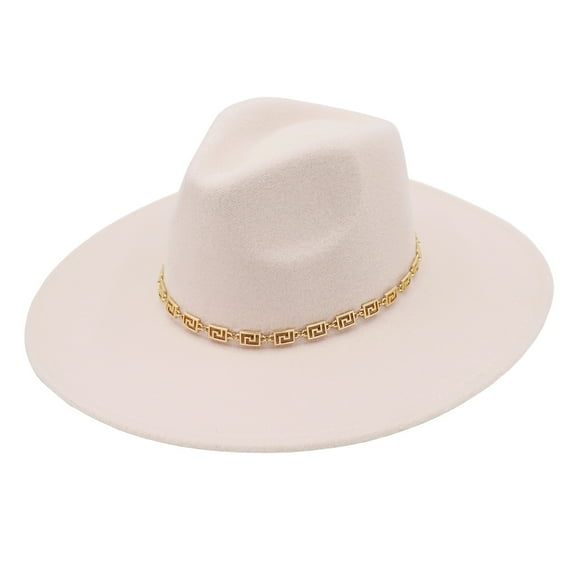Premium 4" Wide Brim Greek Key Metal Chain Trim Fedora Panama Hat