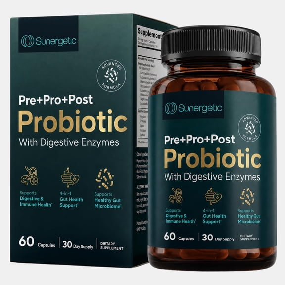 Premium 4-in-1 Probiotic Prebiotic, Postbiotic & Digestive Enzymes for Men & Women – Supports Gut, Digestion & Immunity –Complete Gut Health with Pre, Post, Probiotics & Digestive Enzymes–60 Capsules