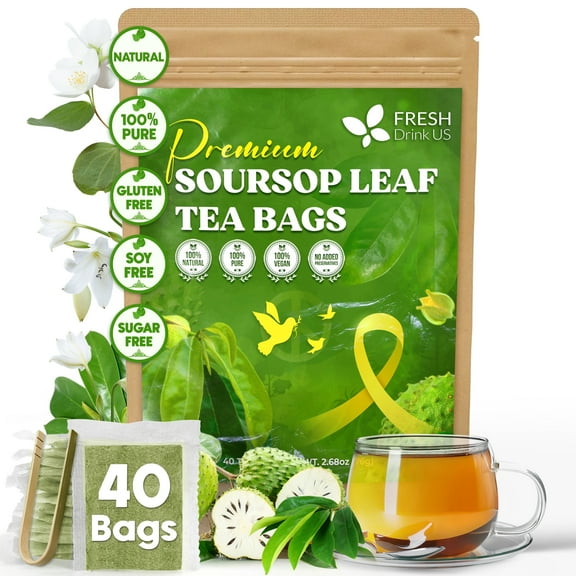 Premium 40 Soursop Graviola Leaf Tea Bags, 100% Natural and Pure from Soursop Leaves, Handmade, Made With Natural Materials-Corn Fiber Tea Bag, Sugar/ Caffeine/ Gluten Free, Hoja Guanabana Tea