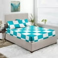 thumbnail image 1 of Premium 400TC Luxury Chex Fitted Sheet 3 Piece Set - Soft 100% Egyptian Cotton with 12" Inch Deep Pocket Box Pattern Fitted Bottom Sheets & Pillowcases - White & Light Blue Solid, Queen Size., 1 of 4