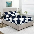 thumbnail image 1 of Premium 400TC Luxury Chex Fitted Sheet 3 Piece Set - Soft 100% Egyptian Cotton with 12" Inch Deep Pocket Box Pattern Fitted Bottom Sheets & Pillowcases - White & Navy Blue Solid, Full-XXL Size., 1 of 4