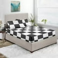 thumbnail image 1 of Premium 400TC Luxury Chex Fitted Sheet 3 Piece Set - Soft 100% Egyptian Cotton with 15" Inch Deep Pocket Box Pattern Fitted Bottom Sheets & Pillowcases - White & Dark Grey Solid, Olympic Queen Size., 1 of 4