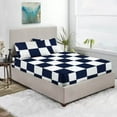 thumbnail image 1 of Premium 400TC Luxury Chex Fitted Sheet 3 Piece Set - Soft 100% Egyptian Cotton with 22" Inch Deep Pocket Box Pattern Fitted Bottom Sheets & Pillowcases - White & Navy Blue Solid, Cal-King Size., 1 of 4