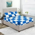 thumbnail image 1 of Premium 400TC Luxury Chex Fitted Sheet 3 Piece Set - Soft 100% Egyptian Cotton with 30" Inch Deep Pocket Box Pattern Fitted Bottom Sheets & Pillowcases - White & Royal Blue Solid, Twin Size., 1 of 4