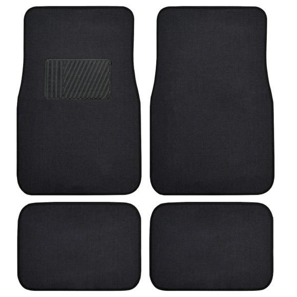 Premium 4PC Set of Carpet Car Floor Mats with Vinyl Safety Heel Pad for Car, Truck, SUV, Coupe Sedan, Black (MT-100-BK)