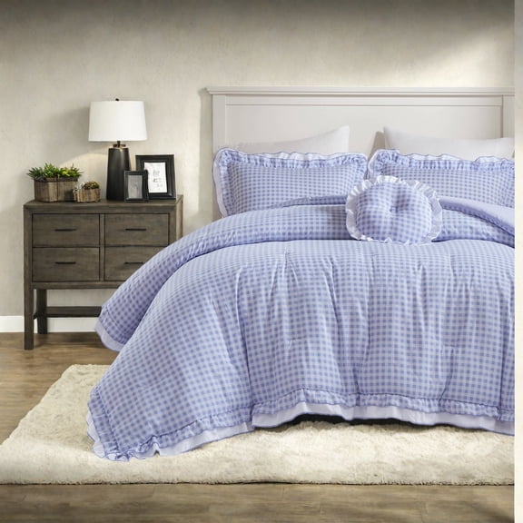 Premium 4Piece Bedding Set Brushed Microfiber Comforter with Dual Ruffles for Cozy Bedroom Decor